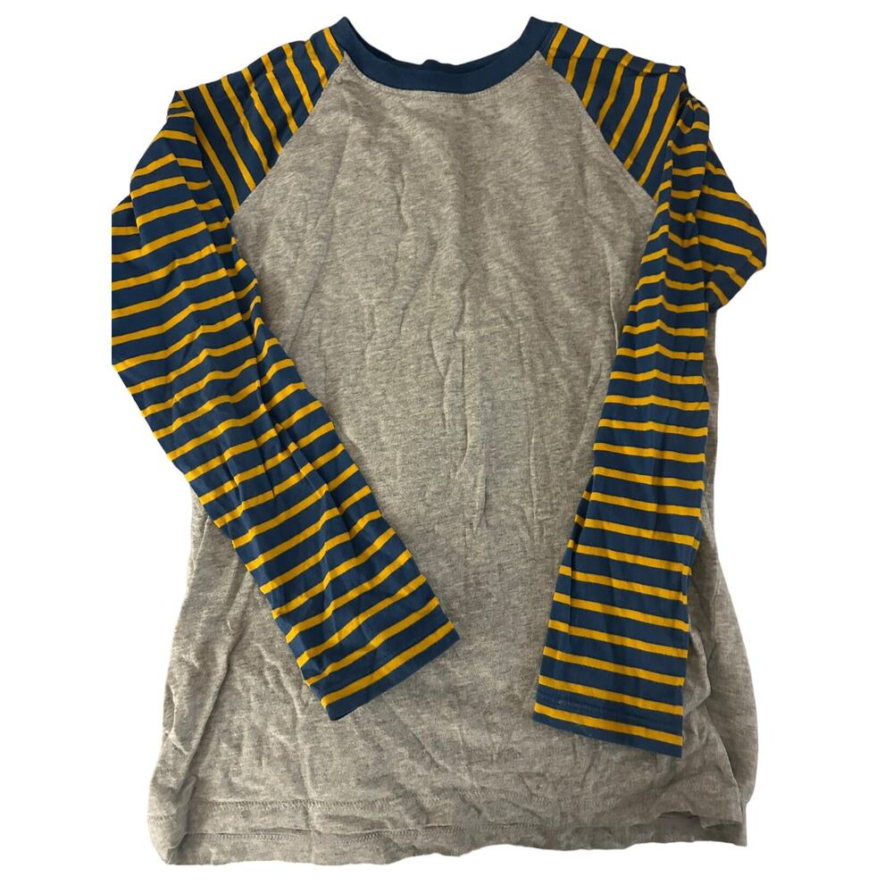 Lands End Grey Blue Yellow Stripe Raglan Shirt size 10-12
